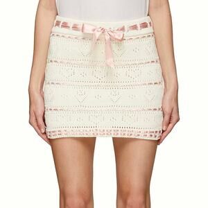 Bernadette Nina Pointelle Heart Knit Mini Skirt Ribbon XS Belgium